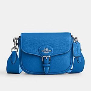 Coach Amelia 6.5" Small Saddle Bag Bright Blue CP001 Leather Limited Edition